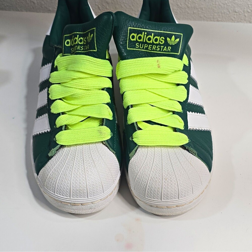 adidas Superstar Men's Low Top Sneakers Green White Yellow Lace Up BD7419